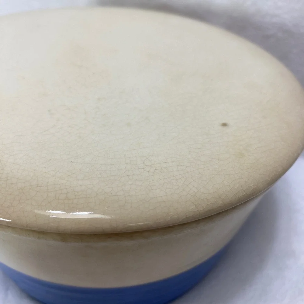VTG Universal Potteries Cobalt Blue Cream Refrigerator Dish with‎ Lid